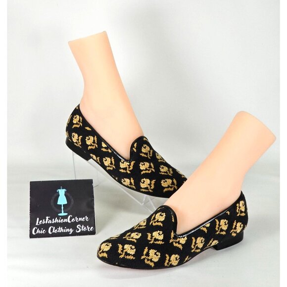 Zalo Women's Black/Yellow Flowers Print With Black Leather Trim Loafers Sz 8 195 - Picture 5 of 15